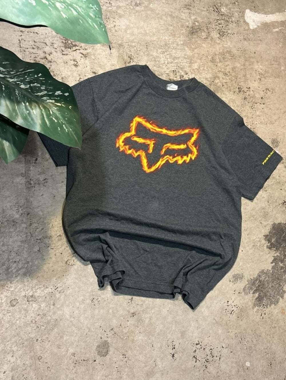 Fox Racing Flame Logo T-Shirt - Men's Large - Grey - Vintage Y2K Style